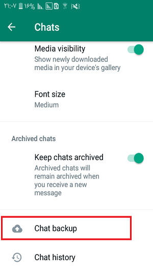 تنظیمات بکاپ گیری از اطلاعات واتساپ