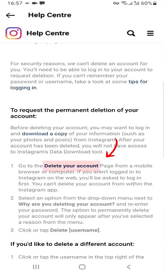 مراحل حذف اکانت اینستاگرام