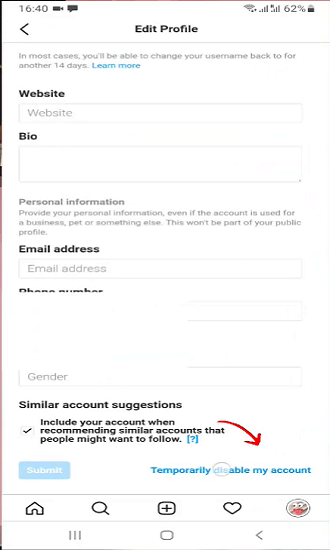 روش حذف موقت اکانت اینستاگرام