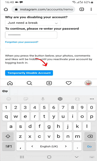 روش حذف موقت اکانت اینستاگرام