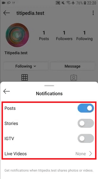 فعال و غیرفعال کردن نوتیفیکیشن یک مخاطب دراینستاگرام