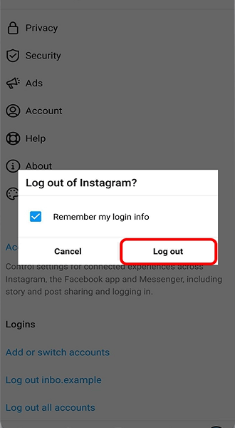 مراحل خروج ازحساب اینستاگرام توسط اپلیکیشن در اندروید و Ios