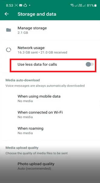 مراحل کاهش مصرف اینترنت در تماس های واتساپ