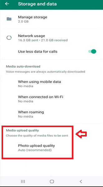 مراحل کاهش مصرف اینترنت واتساپ با کاهش کیفیت آپلود فایل