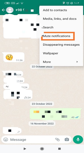 مراحل بی صدا کردن اعلانات یک چت در واتساپ