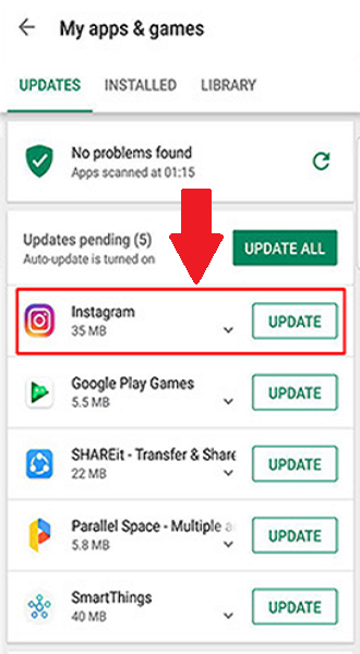 مراحل قطع آپدیت اینستاگرام با مراجعه به گوگل پلی