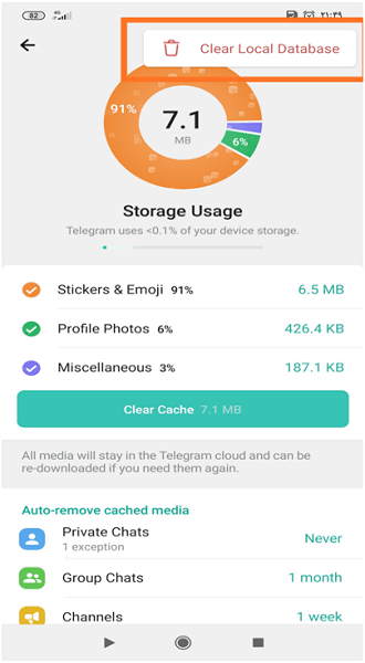 نحوه پاک کردن پایگاه داده محلی تلگرام در گوشی های اندروید