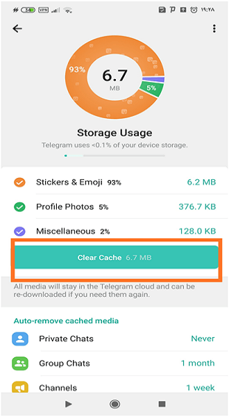 طرز پاک کردن حافظه کش تلگرام در اندروید