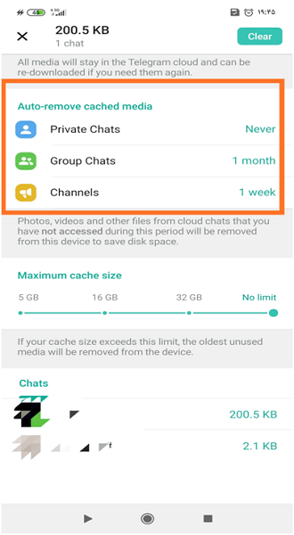نحوه حذف کردن خودکار کش تلگرام اندروید