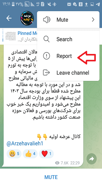 نحوه ریپورت کانال تلگرام
