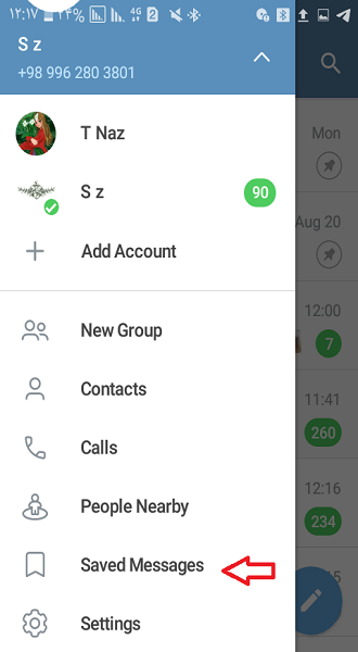 درقدم اول انتخاب گزینه منوی همبرگری سپس گزینهsaved message
